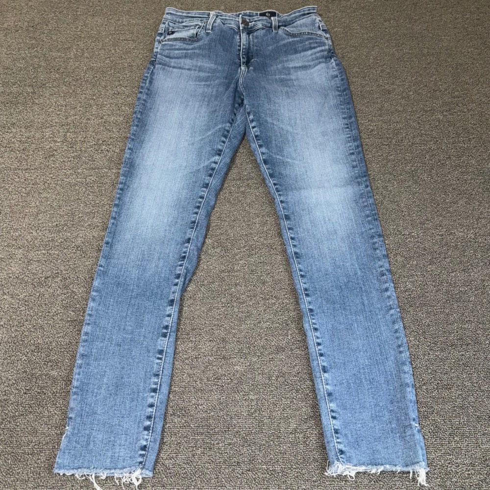AG Adriano Goldschmied The Farrah Skinny Ankle Jeans 28R Blue Frayed Hem Boho
